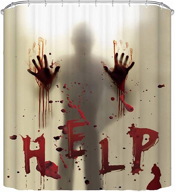 CHICHIC 71 Inch x 71 Inch Halloween Shower Curtain Liner Window Curtains, Help Me with Bloodys Hands for Halloween Decorations Theme Decor Props Bathroom