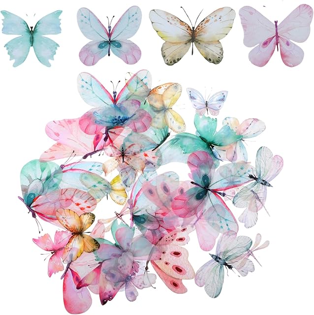 The Butterfly Stickers, Realistic Transparent Butterfly Dragonfly Insects PET Sticker, Colorful Waterproof Stickers for Water Bottle, Nature Scrapbook Supplies Planners Laptops Paper Crafts (40PCS)