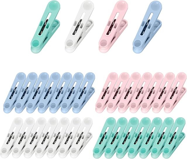 32Pcs Colored Clothes Pins Plastic Clothes Pins Laundry Clips,Package Clips
