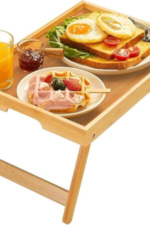 Bamboo Bed Tray Table with Foldable Legs, Breakfast Tray for Sofa, Bed, Eating, Working, Used As Laptop Desk Snack Tray by Pipishell