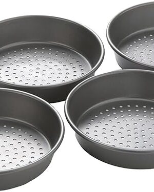 Chicago Metallic Deep Dish Pizza Pan Set of 4, 7 Inch Personal Size, Heavy-Duty Carbon Steel with Perforated Bottom for Crispy Crust, Perfect for Family Pizza Night