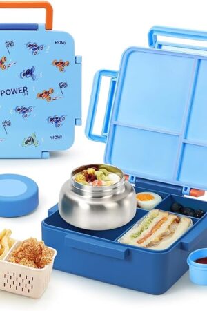 Bento Box for Kids with Thermos, [Large Capacity] Insulated Kids Lunch Box with 4 Compartment for Ages 3+, Drop-Proof & Dishwasher Safe Lunchbox Container Blue