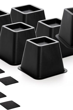 Bed Risers 4 Inch Heavy Duty, 6 Pack Durable Plastic Furniture Lifts, Supports 2200 lbs per Leg for Bed, Sofa, Desk, Non-Slip & Stackable Design