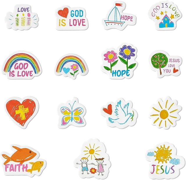 The Haooryx 300pcs Religious Cartoon Foam Stickers Sunday School Bible Christian Faith Rainbow Heart Shape Self Adhesive EVA Foam Sticker 3D Puffy Cute Sticker for Kids Rewards Scrapbook Laptops Decor