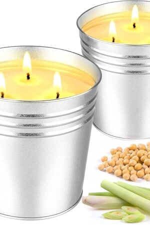 Citronella Candles Outdoor – 2 x 17 oz Large 3-Wick Soy Wax Candles, Up to 180 Hours Burn Time, Lemongrass Scent for Outdoor Patio, Garden, Yard, Balcony, Camping