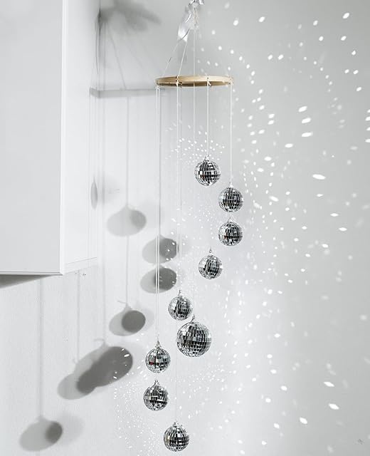 AceList Disco Ball Decor Sun Catcher Hanging Spiral Spinner 35 Inch Handmade Spiral Design with Big Disco Balls for Window Home Party Wedding Birthday Decoration, Indoor Use