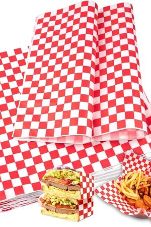 115pcs Deli Paper Sheets - 12x12" Sandwich Wrapping Paper, Checkered Wax Paper, Premium Grease Resistant Food Basket Liners