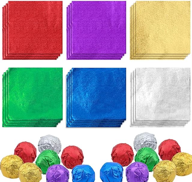 600pcs Foil Candy Wrappers, 4x4 inches DIY Square Package Wrapping Papers for Chocolate Candy Packaging