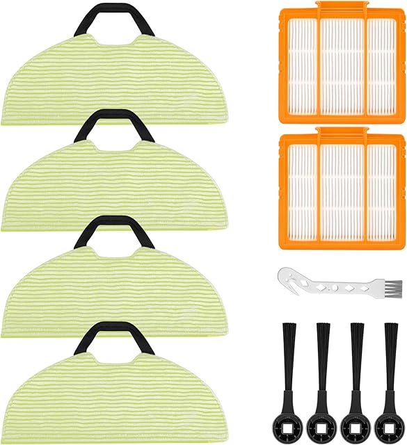 AV2610WA RV2610WA Vacuum Mop Replacement Pads Compatible with Shark AV2610WA RV2610WA RV2620WA RV2620WD RV2610WD RV2410WD AI Ultra 2- in-1 Robot Vacuum, 4 Mop Pads, 2 HEPA Filters, 4 Side Brushes