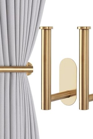 2 Pack Adhesive Curtain Holdbacks Curtain Tie Backs Curtain Holdbacks No Drill Curtain Pull Backs Adhesive Curtain Hooks Curtain Holders for Drapes (2, Gold)