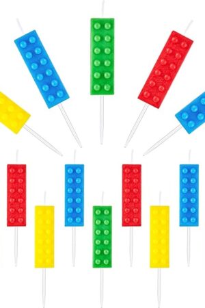BBTO 16 Pcs Building Block Candles Brick Birthday Cake Candles Topper Sparkler Novelty Decor Building Block Construction Party Themed Decoration Favor for Birthday Baby Shower Summer Party Supplies