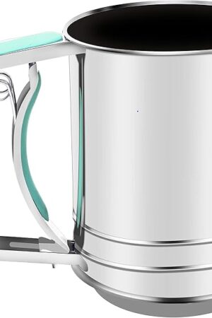 3-Cup Stainless Steel Flour Sifter,Squeeze Sifter for Baking with Compatable Silicone Handle (Green)