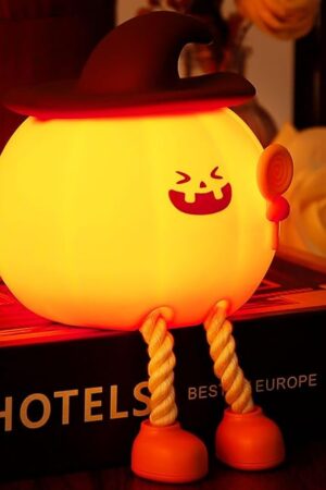 Cute Pumpkin Night Light, Silicone Rechargeable Touch LED Lamp, Funny Indoor Halloween Decor for Desk Shelf, Festive Bedroom Gifts for Kids and Women, 3 Level Dimmable