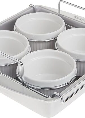 Chicago Metallic Professional 6-Piece Creme Brulee Set with 4 Porcelain Ramekins, 8-inch Square Pan and Wire Rack