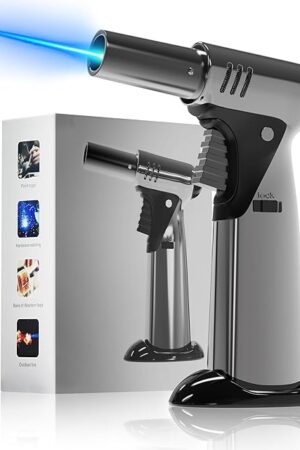 Butane Torch, Butane Refillable Kitchen Cooking Torch, Torch Lighter with Safety Lock And Adjustable Flame For BBQ, Baking, Brulee Creme, Crafts and Soldering(Butane Gas Not Included)