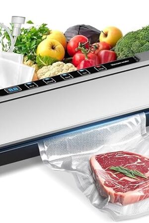 75Kpa Vacuum Sealer,6-in-1 Food Sealer for Freshness Storage,with Digital Timer, Moist/Dry Modes, Built-in Cutter & 10 Vacuum Bags (silver)