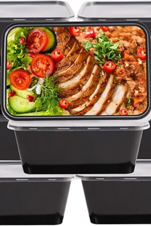 10Sets 32oz Meal Prep Containers Reusable with Lids 1-Compartment, To Go Take Out Plastic Food Storage Containers, Sturdy Leakproof Food Safe, Microwave Freezer Dishwasher Safe, Black