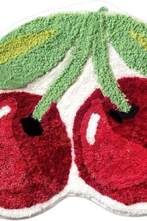 Cherry Bath Mat for Bathroom Fruit Shaped Bath Rugs for Kid's Room