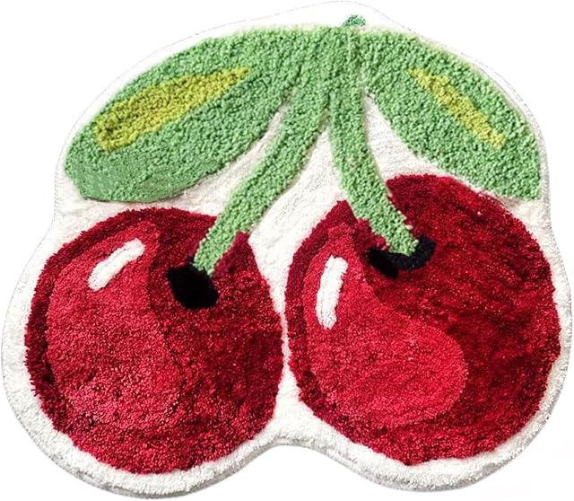 Cherry Bath Mat for Bathroom Fruit Shaped Bath Rugs for Kid's Room