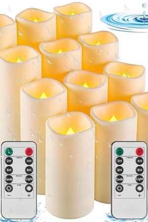 Da by Waterproof Outdoor Flameless LED Battery Candles, 12 High-Temperature Resistant Simulated Candles