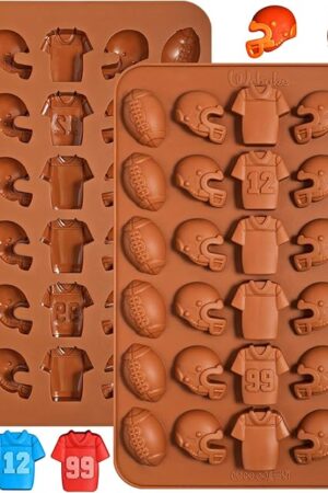 Webake Football Chocolate Mold, 30-Cavity Football Silicone Mold Shaped with Football, Helmet, and Jersey, Football Mold for Chocolate, Candy, Cupcake Decorations, Pack of 2