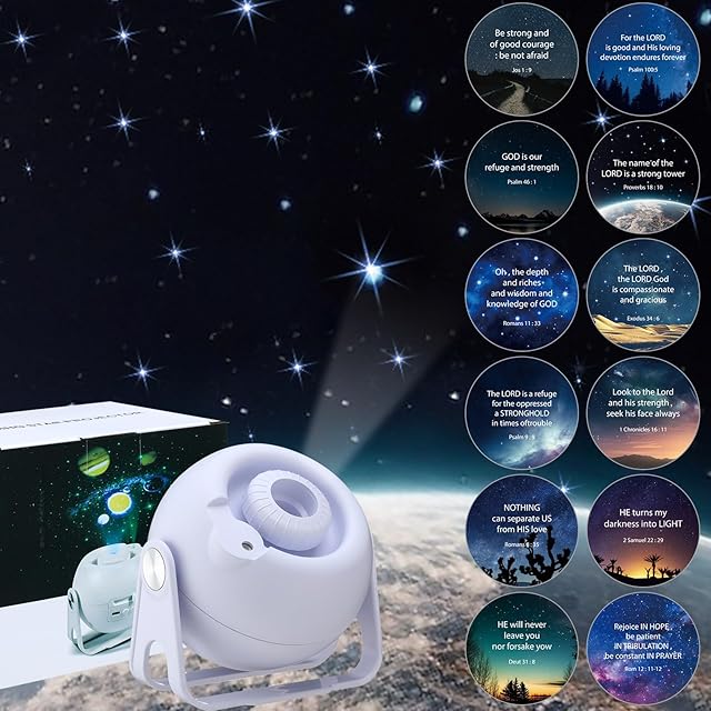 Bible Verses Projector Galaxy Projector 12 Interchangeable Christian Discs Night Light Set
