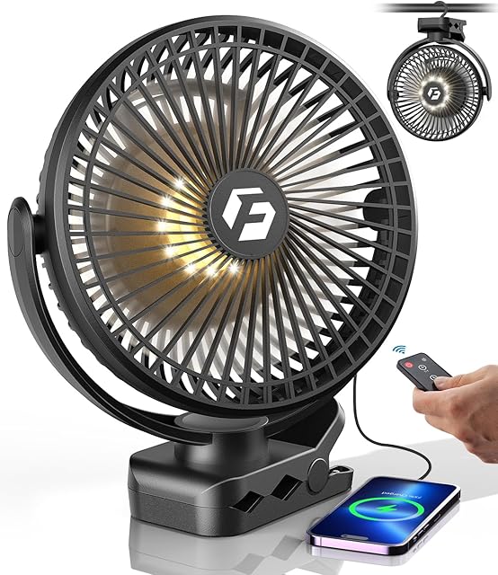 Clip on Fan 8-inch Portable Rechargeable Fans Battery Operated Fan