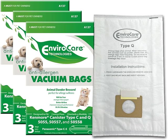 EnviroCare Replacement Anti-Allergen Vacuum Bags for Kenmore Canister Type C or Q 50555, 50558, 50557 and Panasonic Type C-5 9 pack