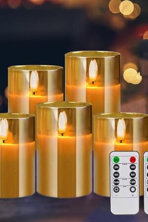 Amber Flameless Candles 5 Pack Battery Operated Candles