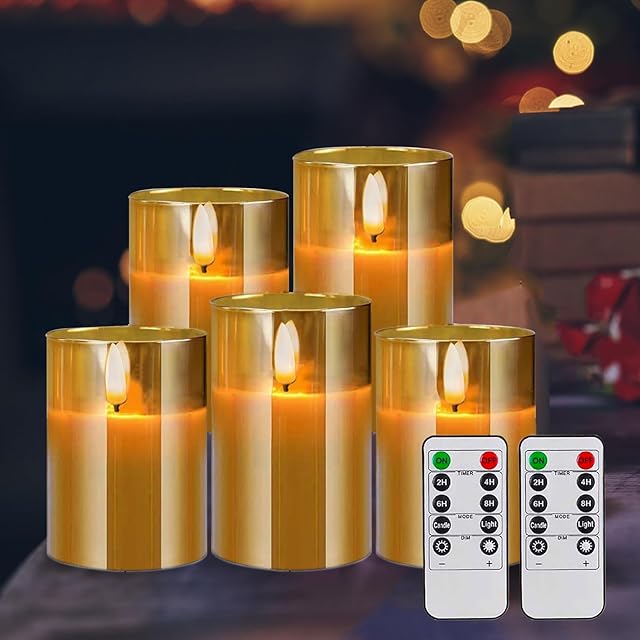 Amber Flameless Candles 5 Pack Battery Operated Candles