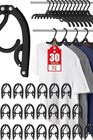 30 Pcs Travel Hangers Portable Foldable Travel Hanger Organizer, Plastic Cruise Essentials Clothes Drying Rack Folding Hangers for Camping Flying RV Europe Vacation Essentials Suitcase, Black