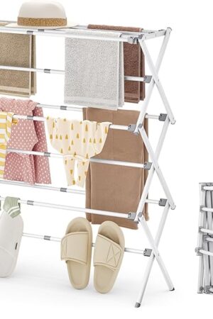 APEXCHASER Drying Rack Clothing, Clothes Drying Rack Foldable, Laundry Drying Rack Expandable, Small Clothe Hanger for Baby Clothes Towels Bibs, Socks, Clothes Airer for Indoor & Outdoor Use, White