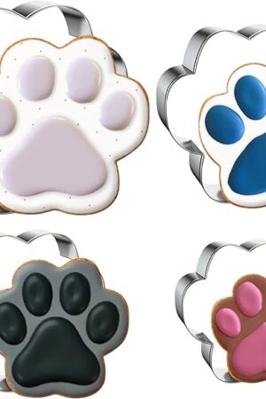 Dog Paw Cookie Cutters Set, Cookie Cutter for Homemade Dog Treat, 4Pcs Stainless Steel Cutters Dog Paw Shape for Cookie Baking, Sandwiches, Biscuits, Fruit, Vegetable