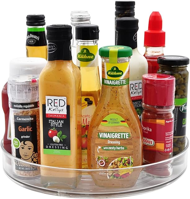 Amolliar Lazy Susan Organizer, 11" Lazy Susan Turntable Organizer for Cabinet, Kitchen, Refrige, Countertop, Pantry Space Organizer, Spice Rack, Condiment Organizer, Under Sink Organizer, Clear 1 Pack