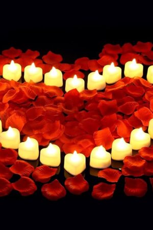 cridoz 2000 Pieces Artificial Rose Petals with 24 LED Tea Lights Candles, Romantic Decorations Special Night Set for Night, Valentine's Day, Wedding Anniversary or Table Décor, Warm White