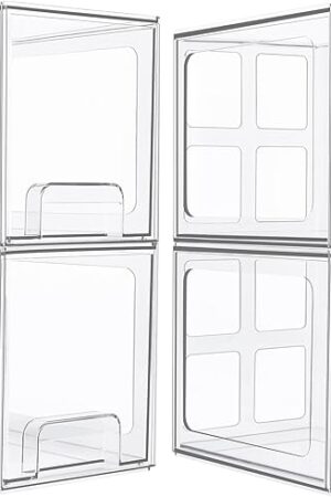 Vtopmart 4 Pack Stackable Storage Drawers, 6.6''Tall Acrylic Bathroom Makeup Organizers,Clear Plastic Drawers For Vanity, Undersink, Kitchen Cabinet,Pantry Organization and Storage