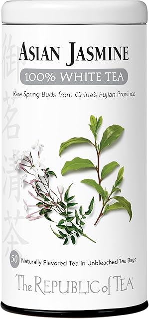 The Republic of Tea Asian Jasmine 100% White Tea Bags | Steeps 50 Cups | Low-Caffeinated