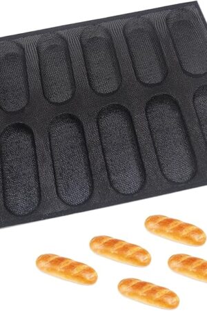 Dioycli Silicone Bread Loaf Pan for Baking, Mini Baguette Bread Pan Perforated Hot Dog Bun Pan 12 Loaf Non Stick Baking Liners Mat