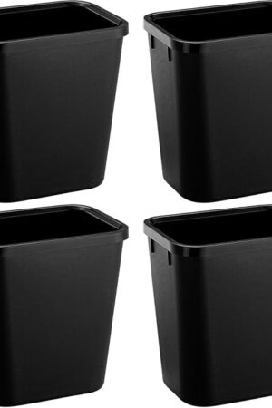 Black Small Trash Can 4Pack, 2Gallon/8 L Plastic Office Trash Can Garbage Can Under Desk, Trash Cans for Bedroom, Office and Kitchen, Bathroom Trash Can Fits Narrow Space, Plastic Trash Can