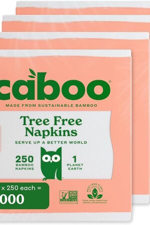 Caboo Tree Free Napkins, 4 Packs of 250, 1000 Total Napkins, Sustainable & Disposable Kitchen Napkin