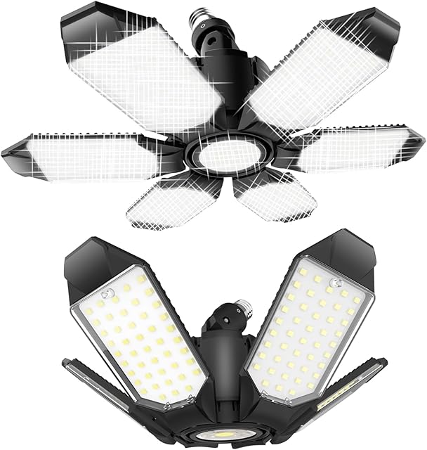 GHUSTAR LED Garage Light, 2 Pack Total 24000Lm Screw in Rotatable LED Shop Light for Barn Ceiling, Shed Angled Roof 6500K Bright Basement Lamp Fit for E26 Bulb Socket for Workshop, Attic, Utility