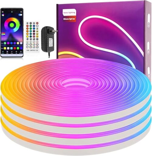 Led Neon Rope Light 32.8Ft RGB Neon Strip Lights App Control, Remote Control, Music Syncing, Outdoor IP65 Waterproof Neon Led Strip Lights Flexible DIY Design for Bedroom, Gaming, Party Decoration