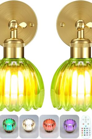 Battery Operated Wall Sconce with Remote Control, Wireless Wall sconces Set of Two with 7000mAh Dimmable Magnetic RGB Bulbs, Rechargeable Wall Light for Bedside Bedroom Living Room Hallway Wall Decor