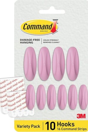 Command Mixed Designer Hook Pack, Lilac Lemonade, 10 Hooks, 16 Strips, Colorful Hooks for Hanging, Great for Back to School Dorm Room Decorations and Classroom Organization