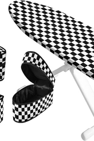 chaqlin Ironing Board Cover & Iron Storage Bag Set - Fit 14x24 in Small Ironing Boards Elastic Edge Cover Dustproof Travel Iron Case for Full-Size Irons, Black White Checkerboard Pattern