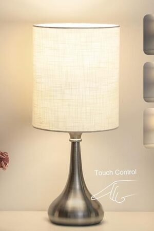 Boncoo Touch Control Table Lamp 9W White Lampshade Silver Metal Base