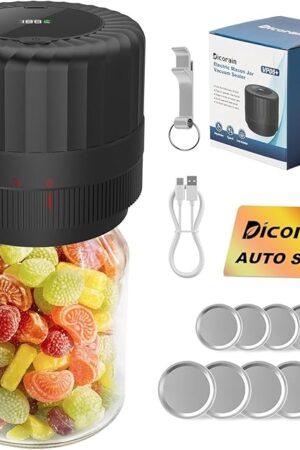 Electric-Mason-Jar-Vacuum-Sealer, Automatic Wide Mouth and Regular Mouth Mason Jar Vacuum Sealer Kit, VP06+ Vaccum Sealer for Jars with Opener & 5 Pairs of Lids