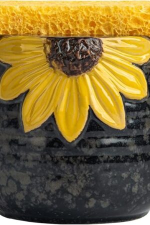 Yellow Sunflower Sponge Holder - Ceramic Kitchen Sink Caddy & Organizer
