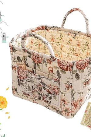 Boho Fabric Storage Basket, Boho Laundry Basket, Large Capacity Foldable Fabric Storage Basket, Collapsible Laundry Hamper with Easy Carry Handles, for Clothes and Sundries (Floral-C)