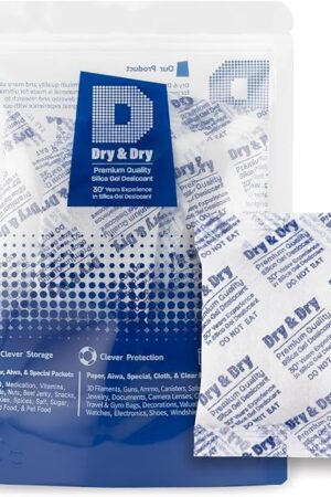 Dry & Dry Silica Gel Packets Desiccants - Rechargeable Silica Gel Packs, Desiccants Packets - White - 10 Packets (50 Gram)